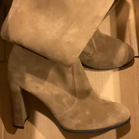 STUART WEITZMAN HIGHLAND CAMEL BROWN SUEDE OVER THE KNEE THIGH HIGH TIE BOOTS - Picture 4 of 12